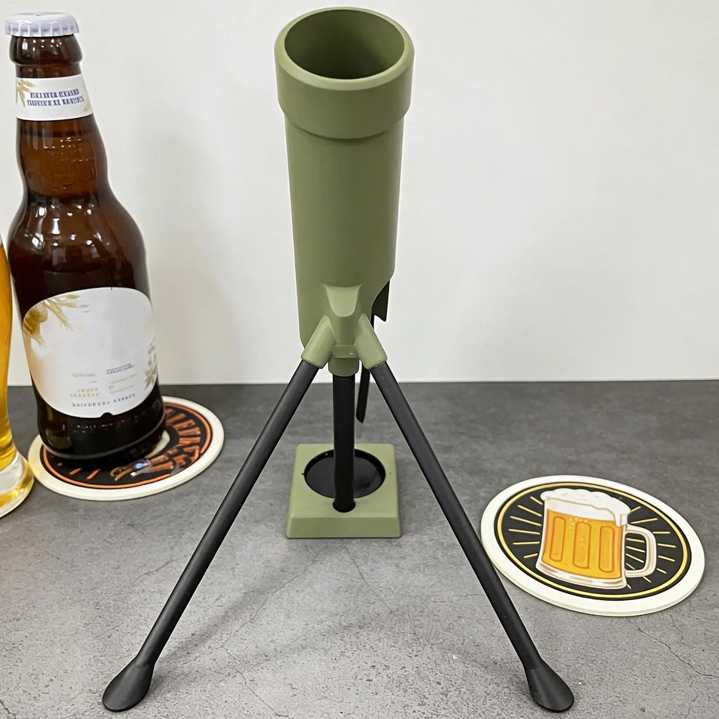 Front view of the tripod-style bottle opener